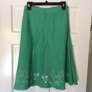 Green Beaded Cotton Midi Skirt, Like New
